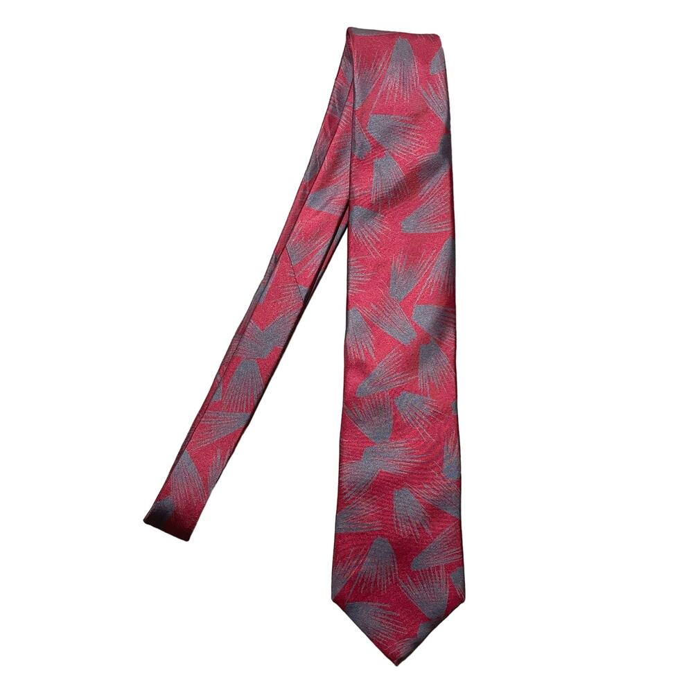 Fendi Necktie Vintage Tie 100% Silk Red Gray Abstract Pattern Formal Career